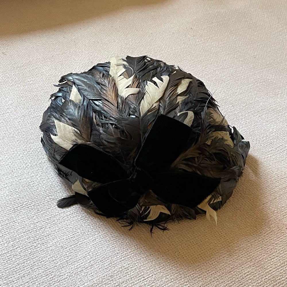 Authentic Christian Dior By Marc Bohan Feathered Cocktail Cap With Bow